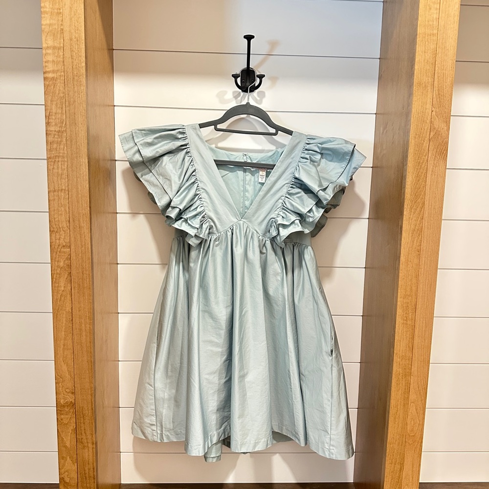 HUTCH Blue Deep V Mini Dress Size Small